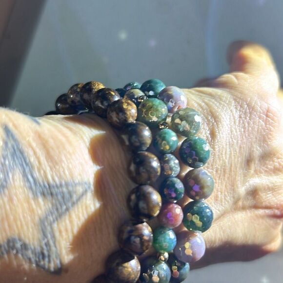 Dee Berkley Set of (3) 6mm Mystic Coated Marine Agate with 8mm Multi-Colored Aga - Picture 4 of 12